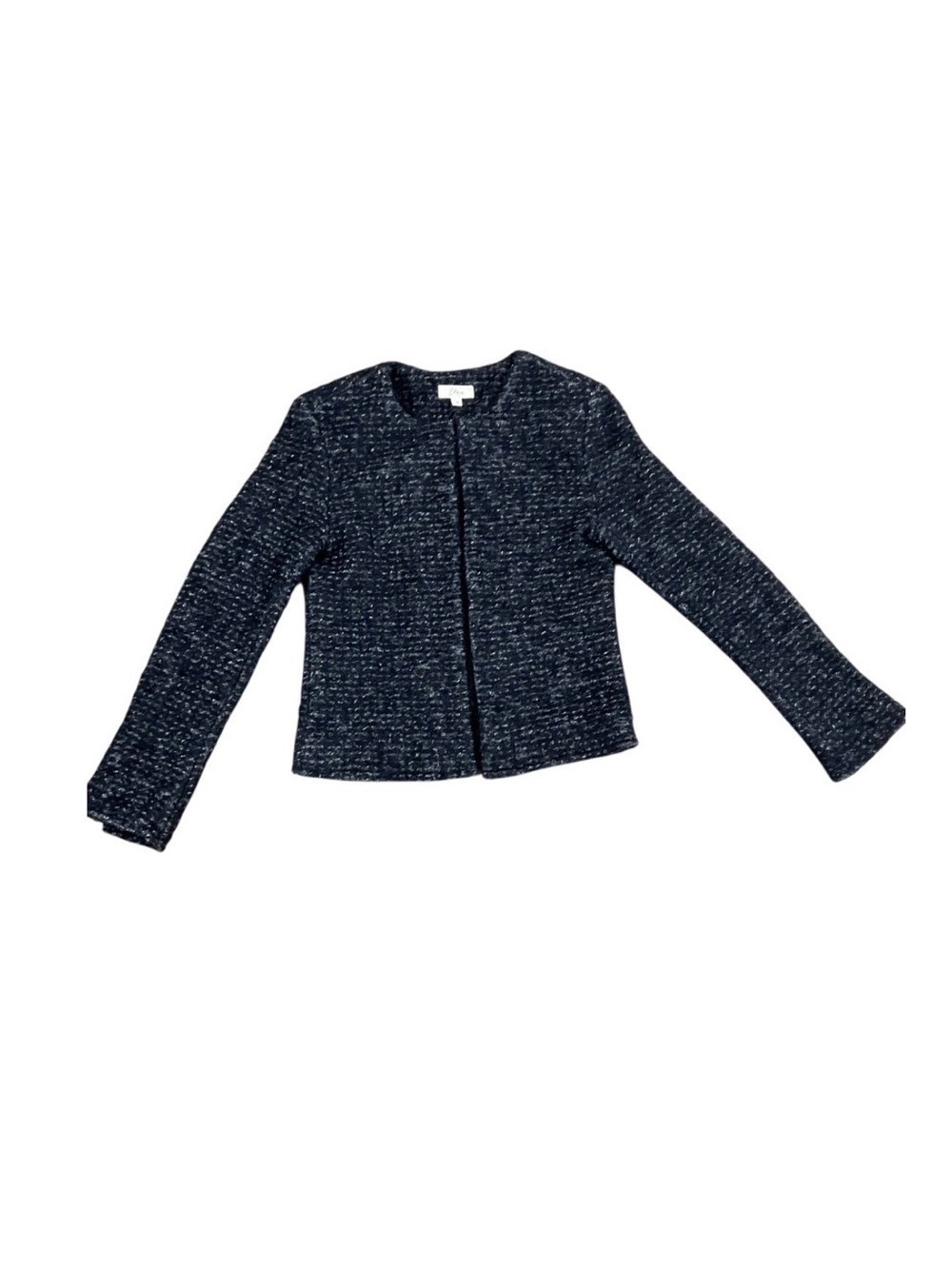 Elan Jackie-Style Boucle Tweed Jacket size Small Metallic Thread Raw Hem Lined
